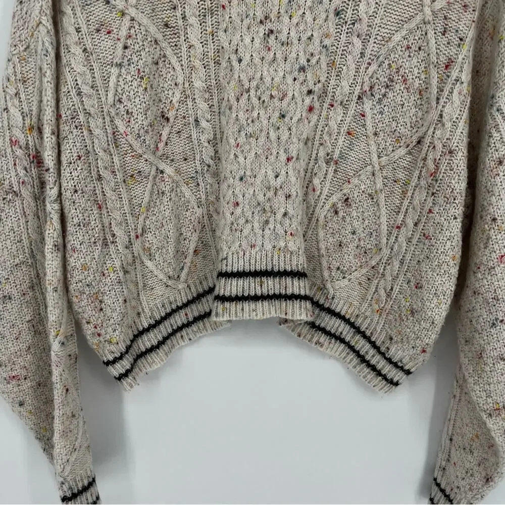 John + Jenn Speckled Cable Knit Sweater Cream - Size L